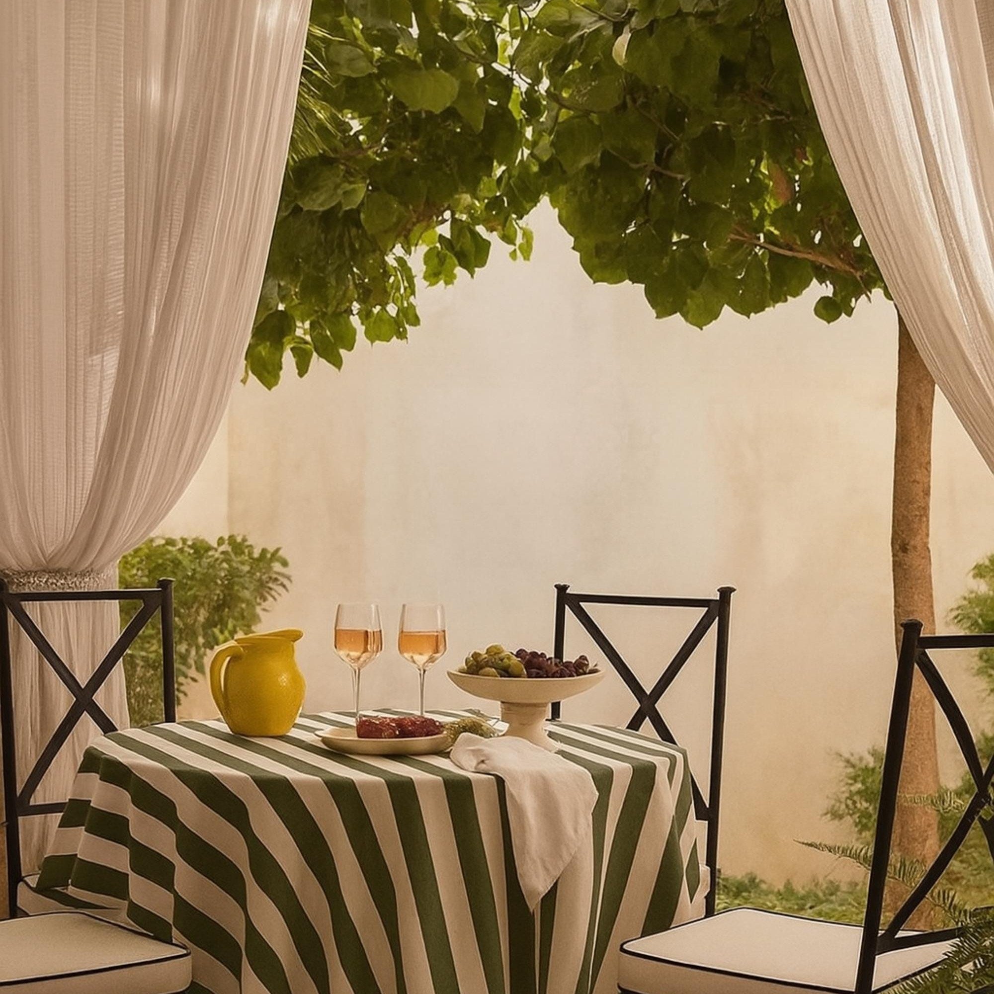 Striped Cotton Tablecloth — Green, 12 Colors, Custom Size