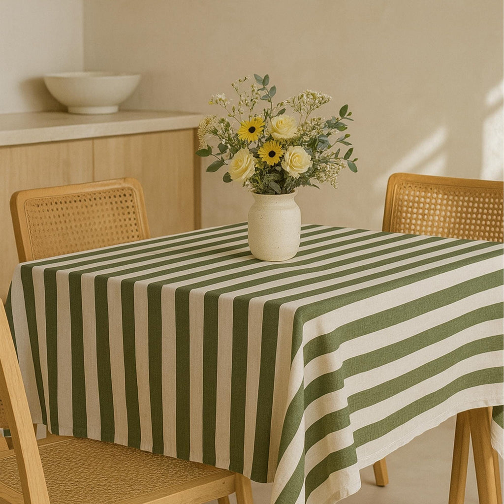 Striped Cotton Tablecloth — Green, 12 Colors, Custom Size