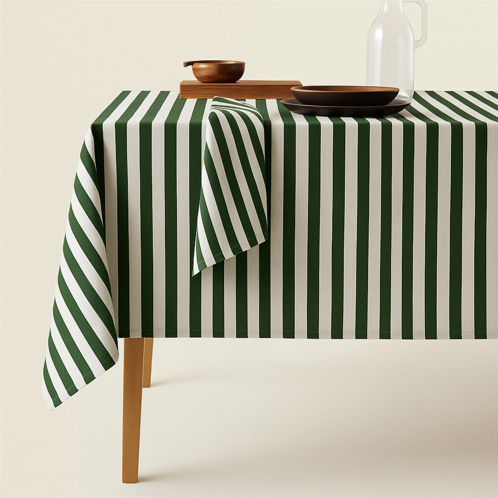 Striped Cotton Tablecloth — Green, 12 Colors, Custom Size