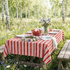 Vintage Striped Tablecloth — Red & Blue, Custom Size