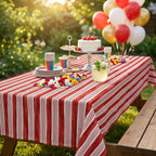 Vintage Striped Tablecloth — Red & Blue, Custom Size