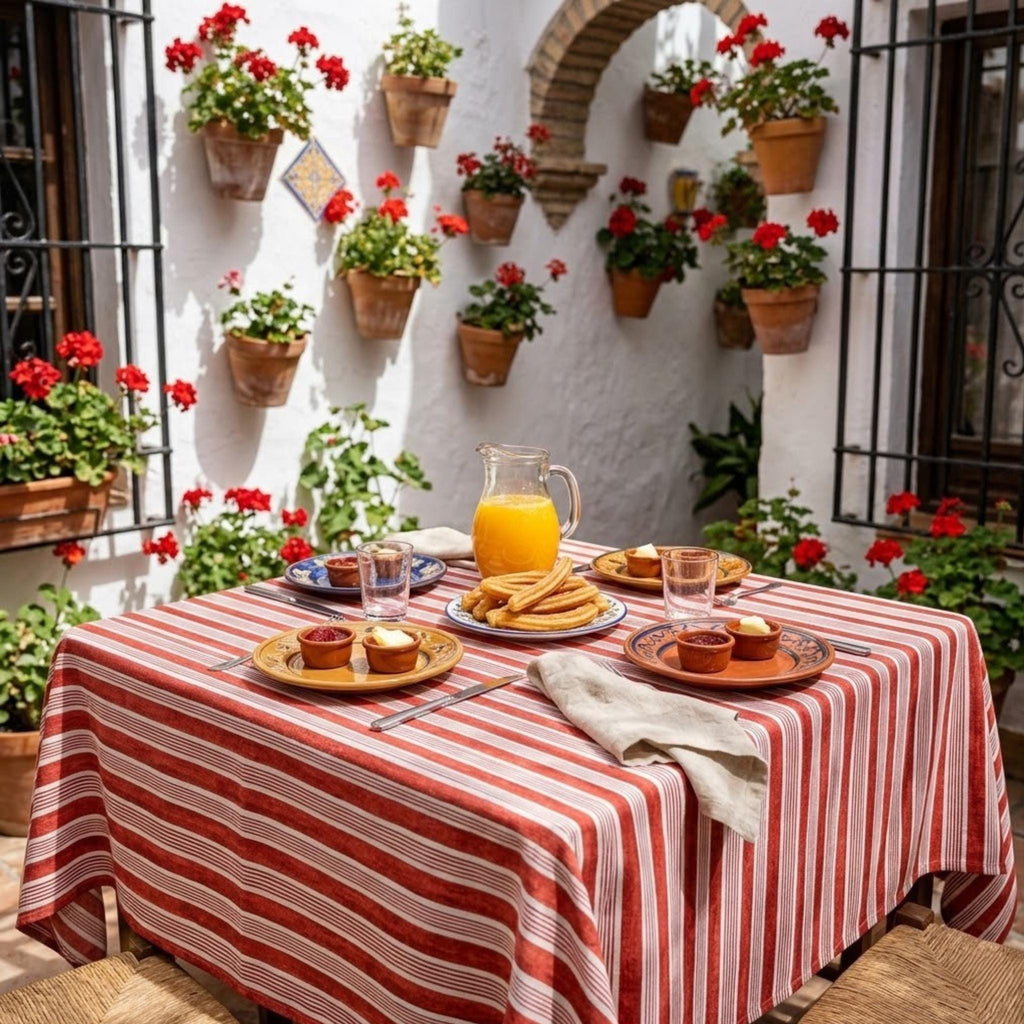 Vintage Striped Tablecloth — Red & Blue, Custom Size