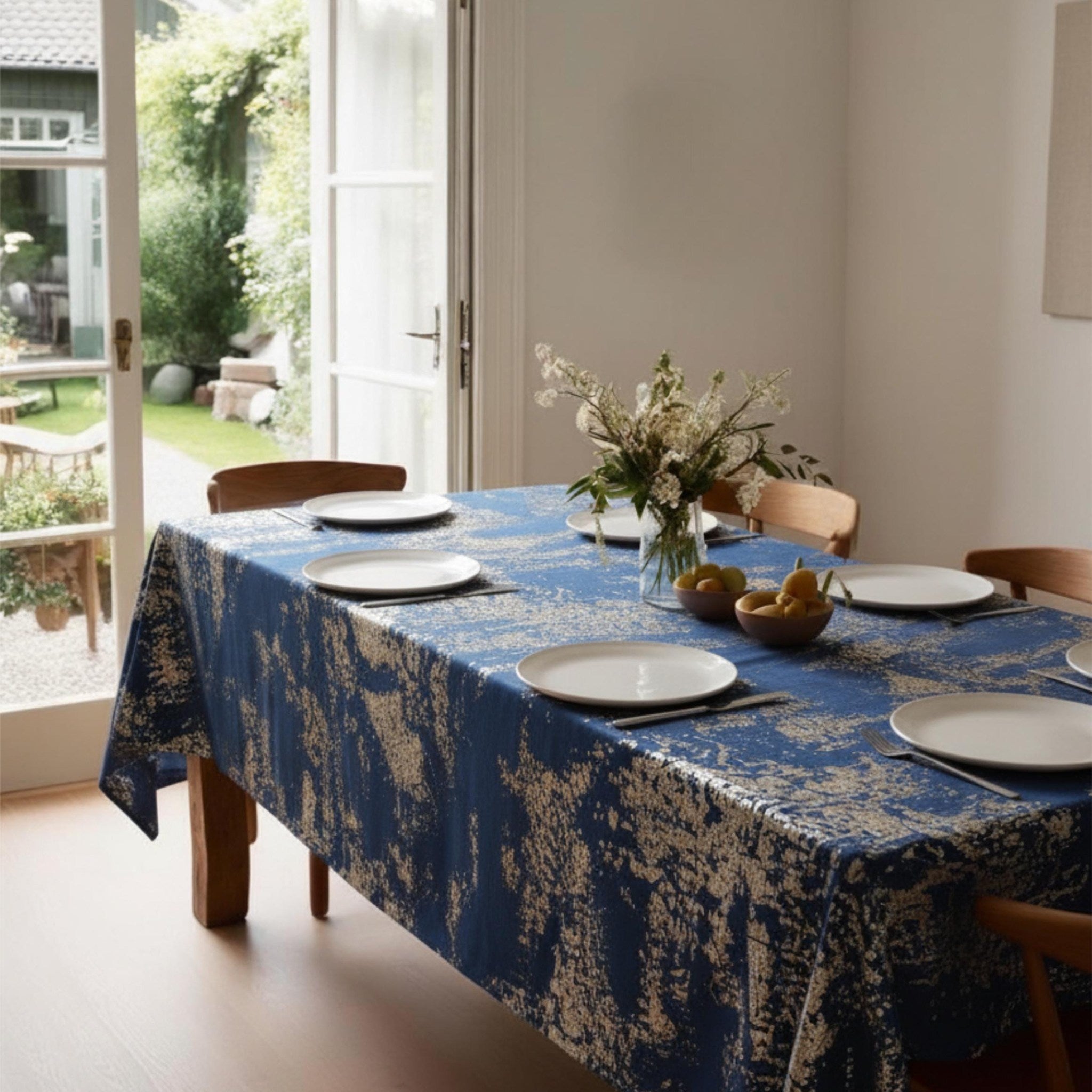 Velvet Tablecloth — Navy Blue & Copper, 13 Colors, Custom Size