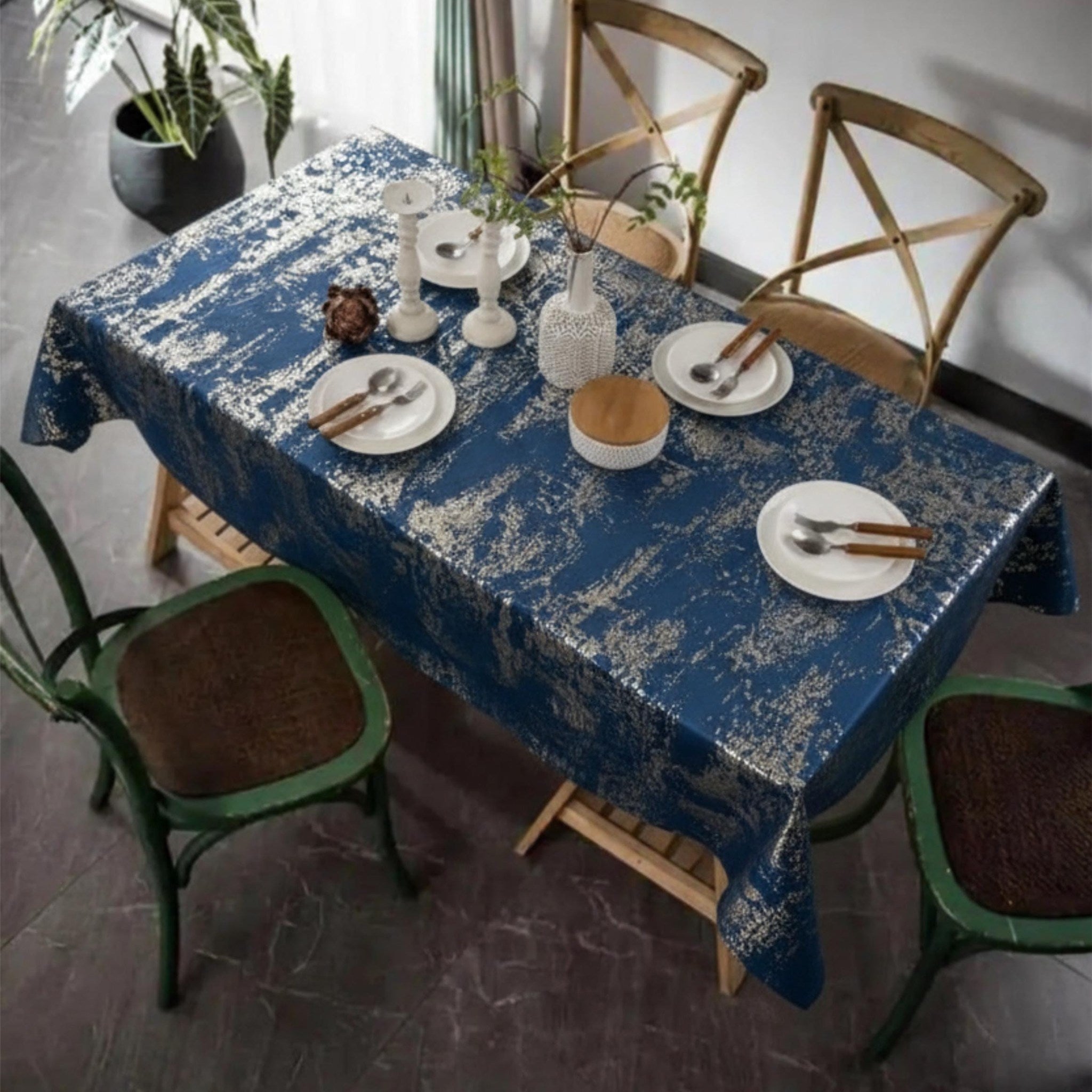 Velvet Tablecloth — Navy Blue & Copper, 13 Colors, Custom Size