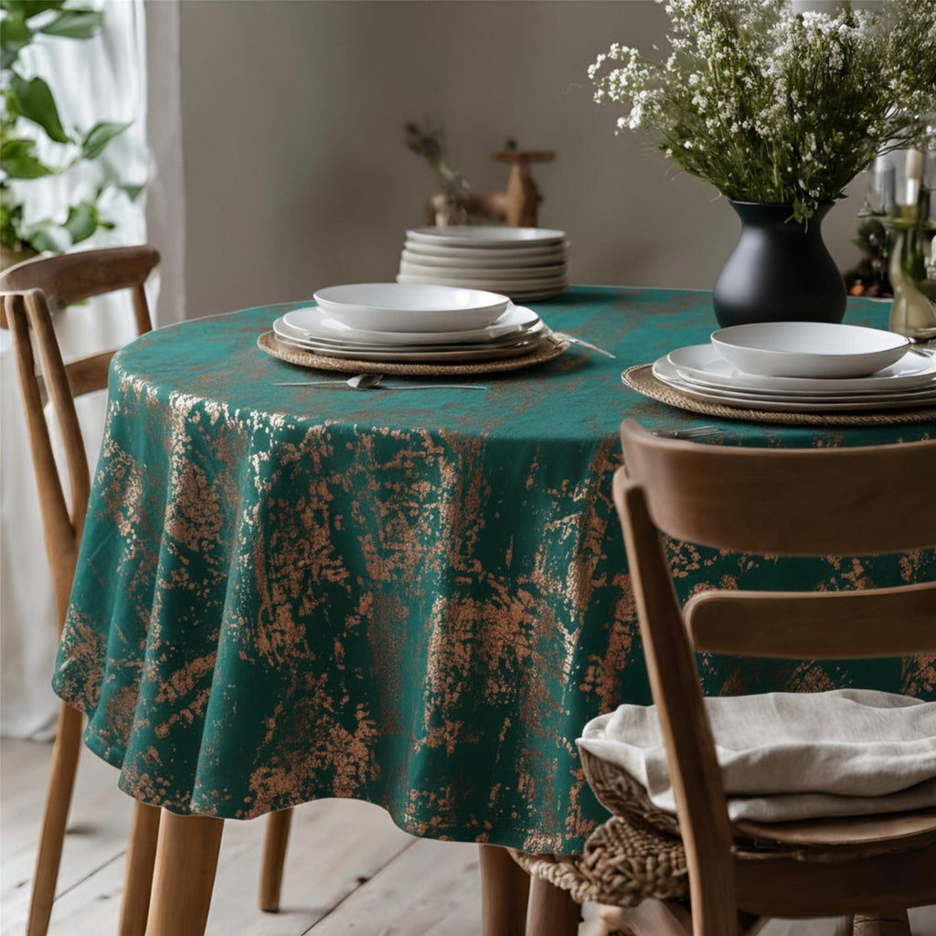 Velvet Tablecloth — Green & Copper, 13 Colors, Custom Size