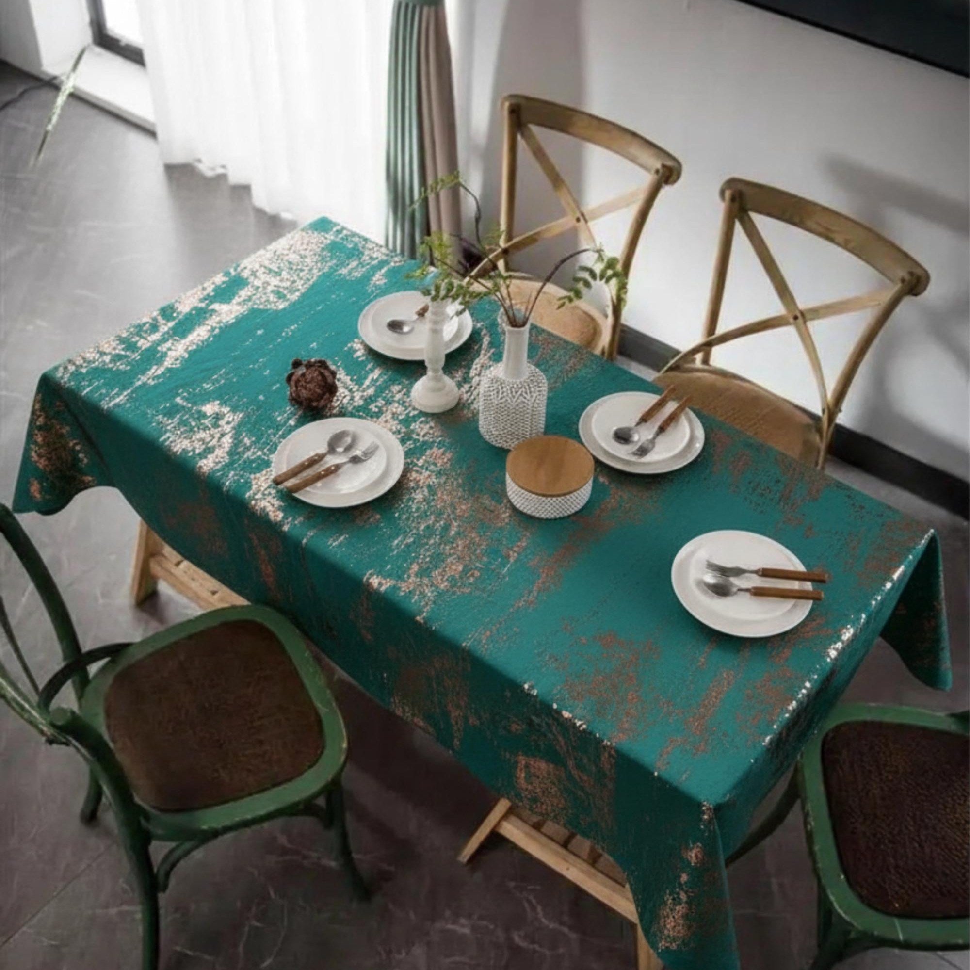 Velvet Tablecloth — Green & Copper, 13 Colors, Custom Size