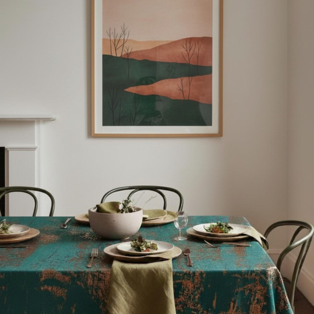 Velvet Tablecloth — Green & Copper, 13 Colors, Custom Size
