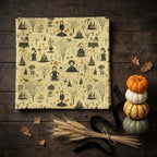 Folded witch toile fabric with pumpkins