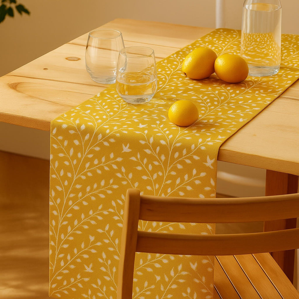 Botanical cotton table runner with lemons