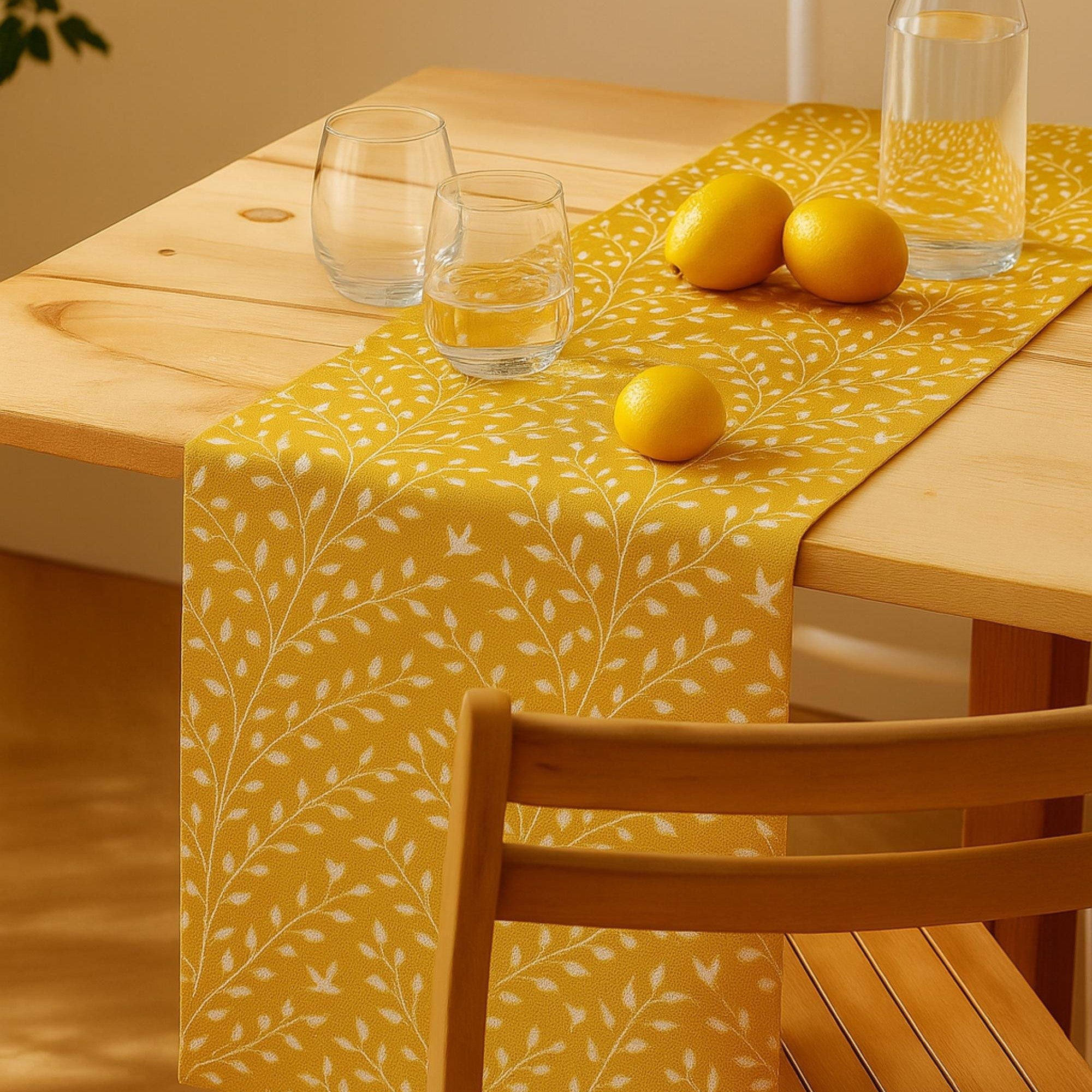 Botanical cotton table runner with lemons