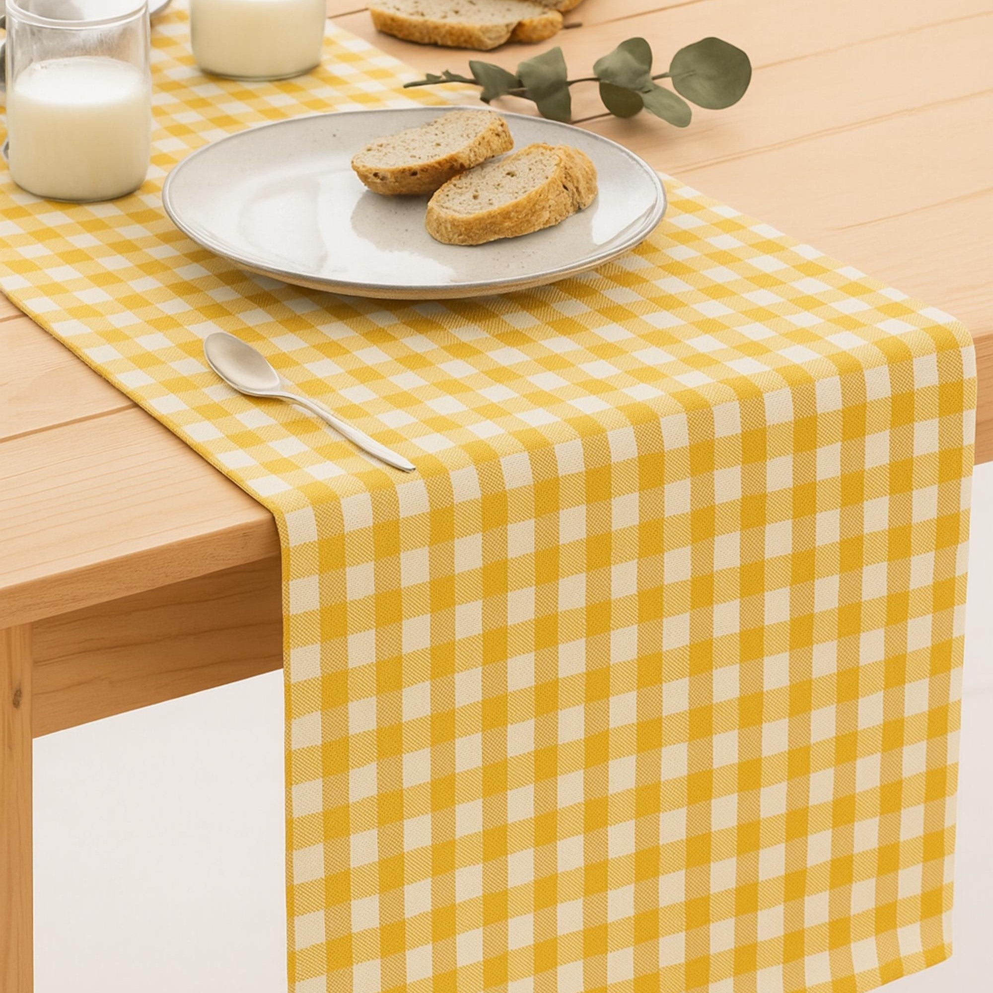 Gingham cotton table runner breakfast setting