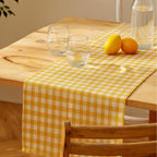 Gingham cotton table runner outdoor table with lemons