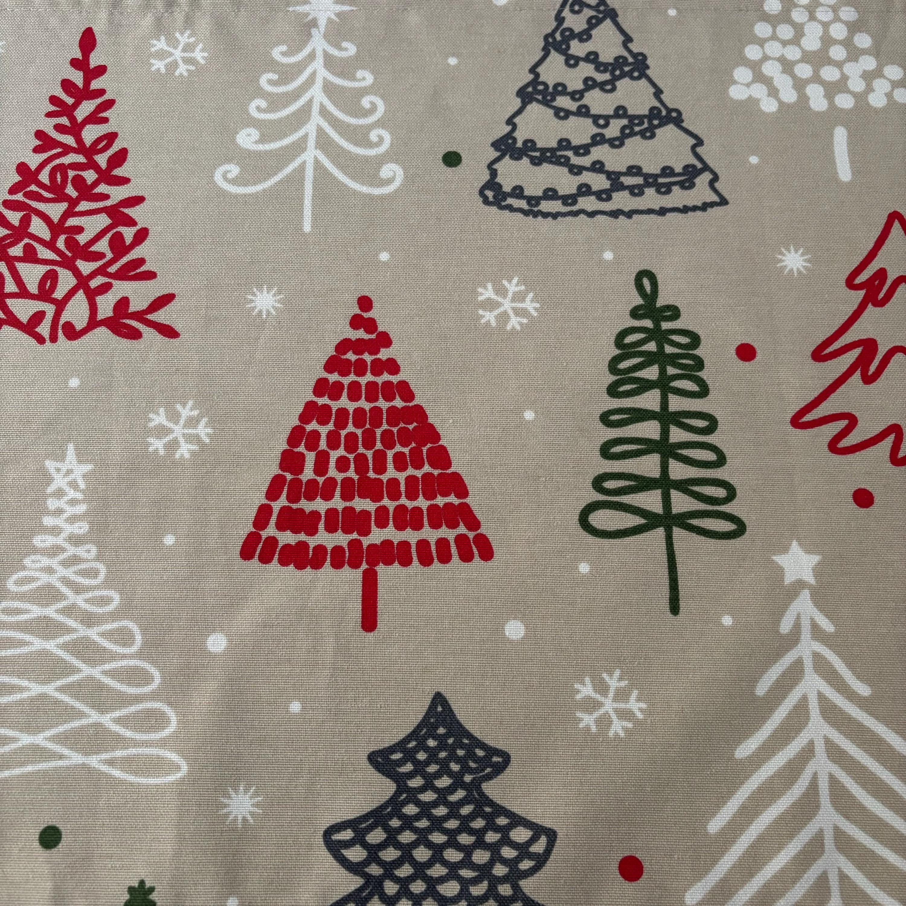 Christmas tree print fabric close-up