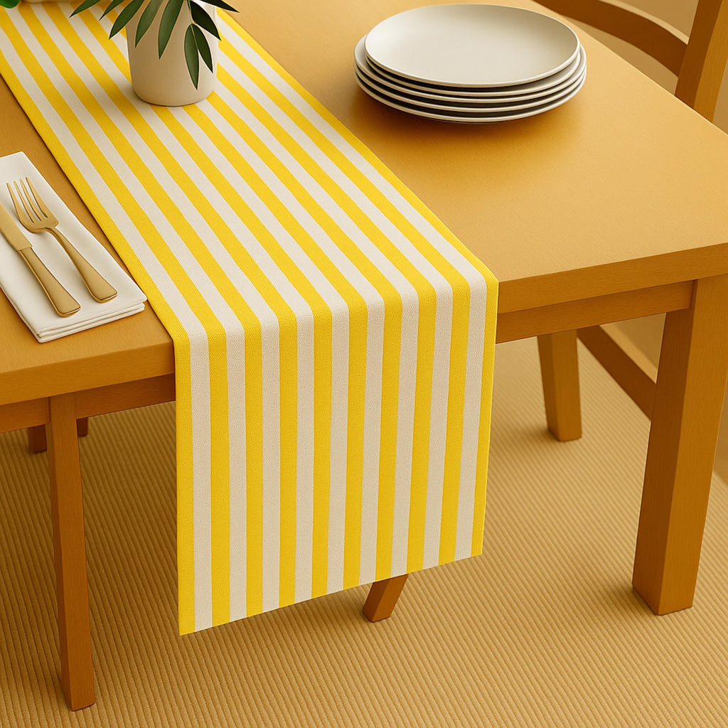 Striped cotton table runner with plates