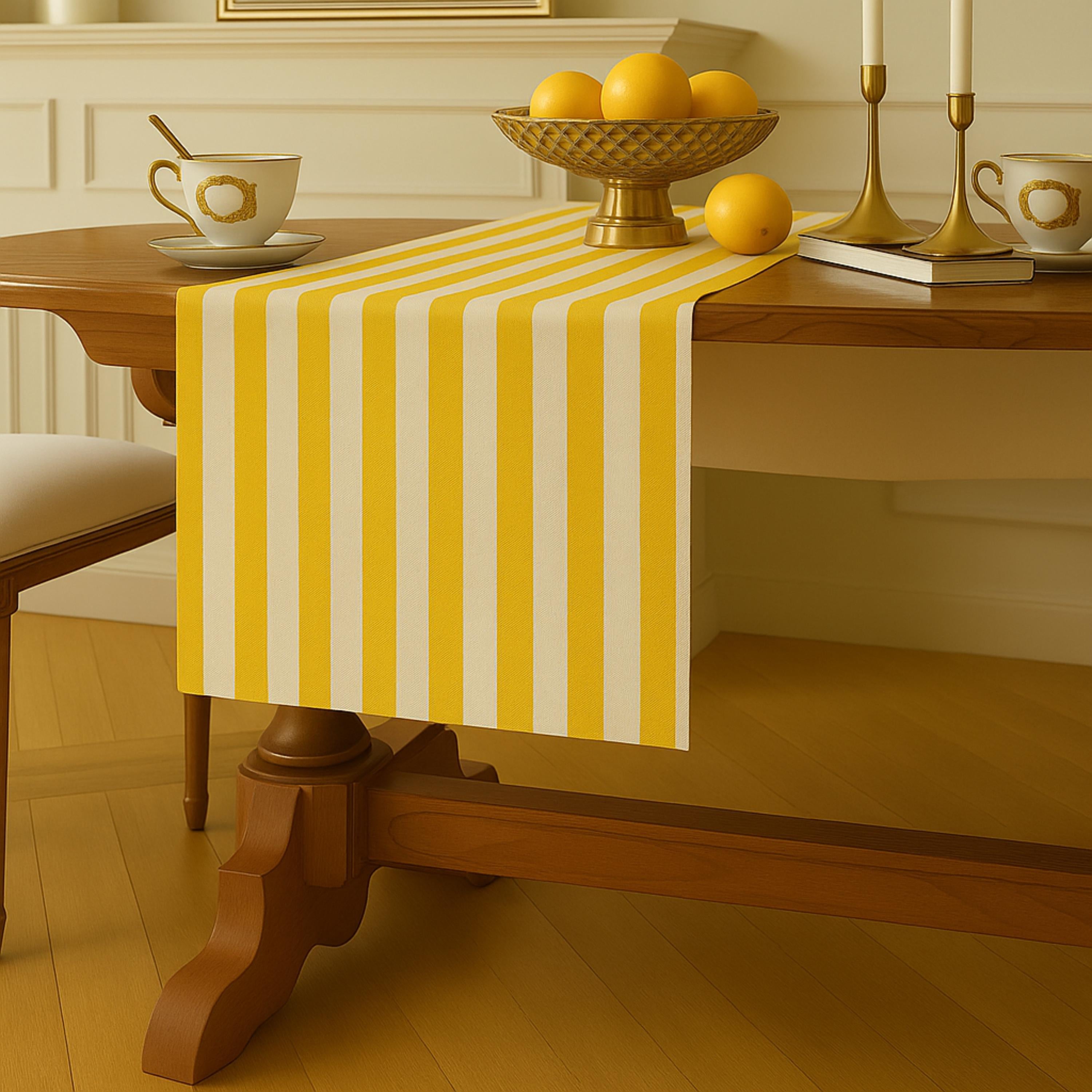 Yellow striped cotton table runner classic dining room