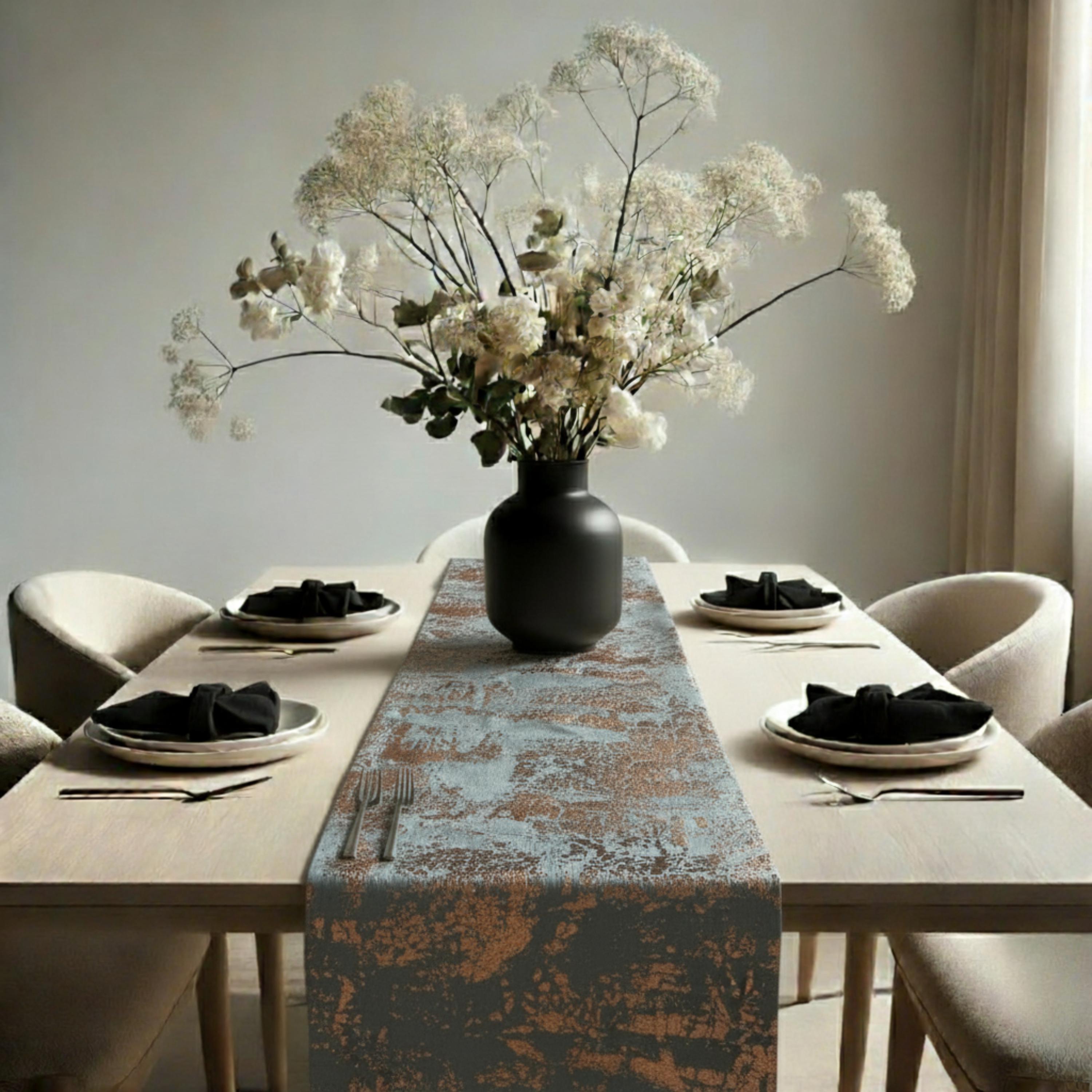 Velvet textured table runner with black accents