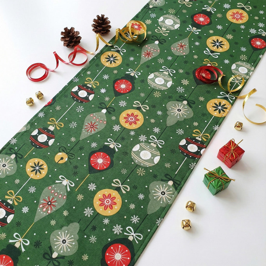 Green Christmas ornament print fabric detail