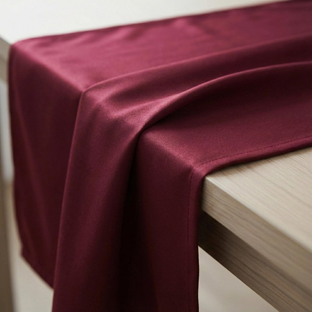 Wine velvet satin table runner detail