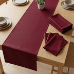 Wine velvet satin table runner styled with dinnerware