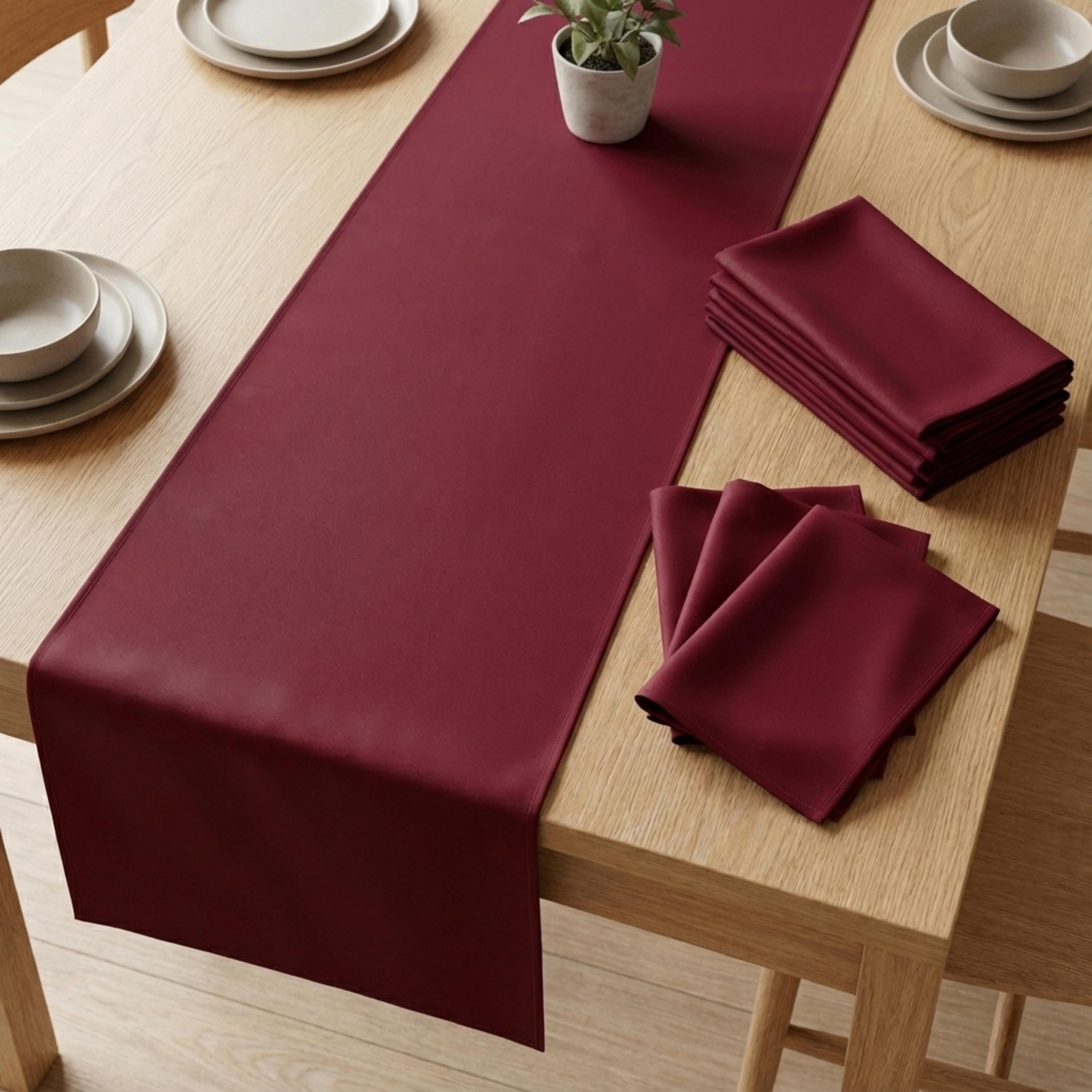 Wine velvet satin table runner styled with dinnerware