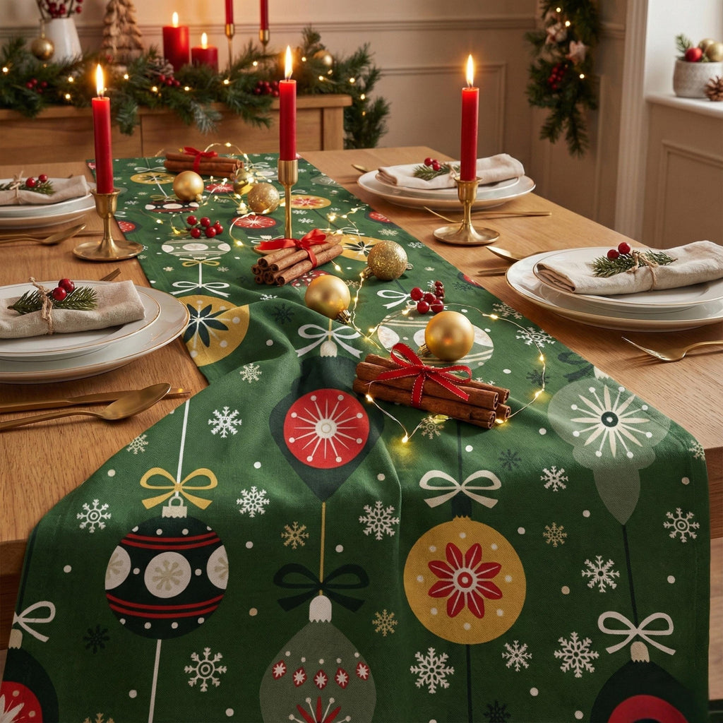 Green Christmas table runner festive dinner table