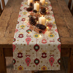 Beige Christmas table runner rustic table with pinecones