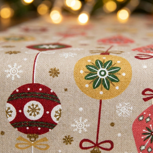 Christmas ornament print fabric close-up