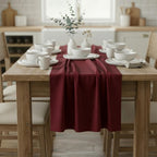Wine velvet satin table runner close-up