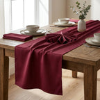 Wine velvet satin table runner with matching napkins