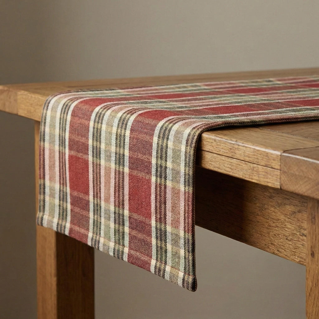 Plaid runner dining setup