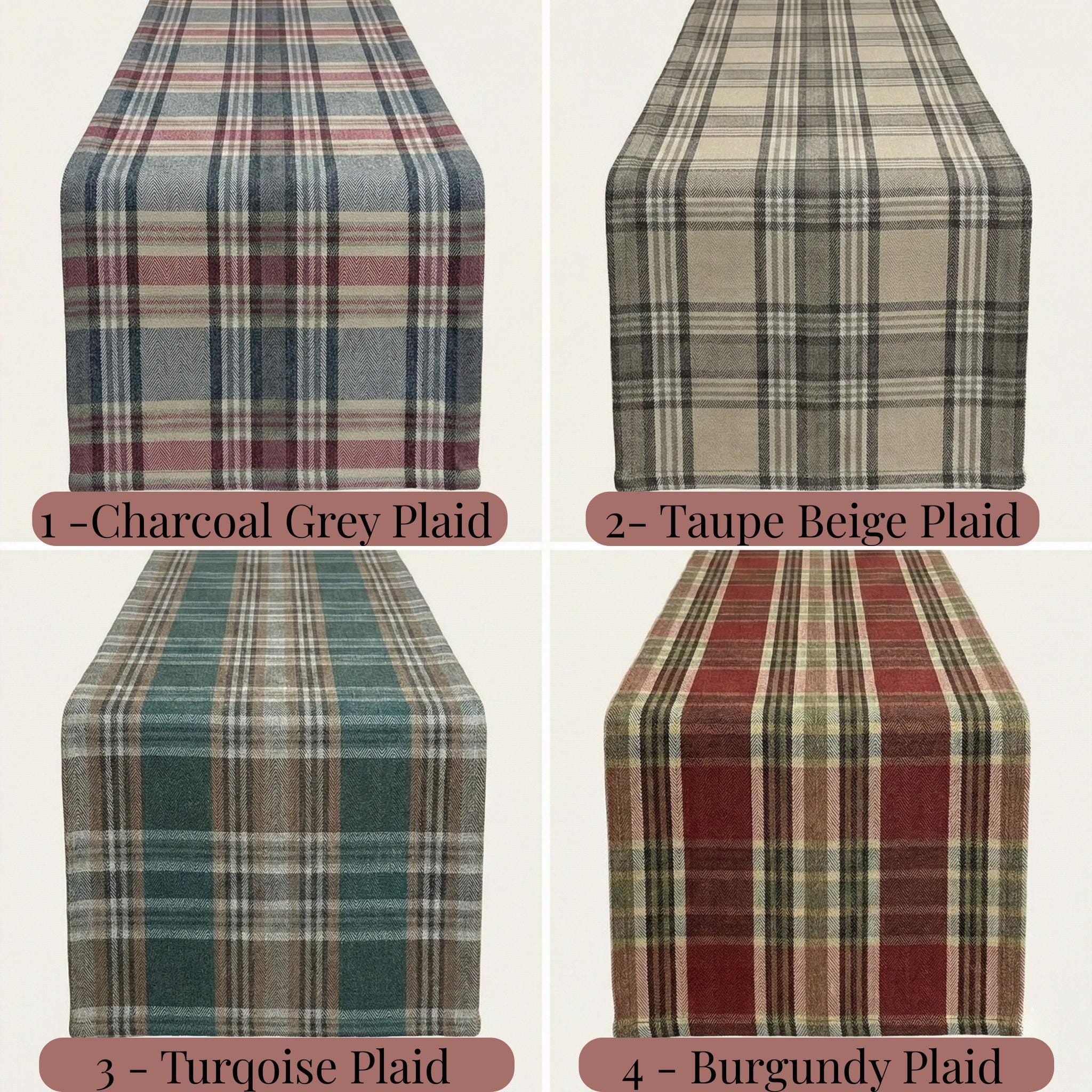 Taupe plaid table runner decor