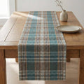 Turquoise plaid linen table runner