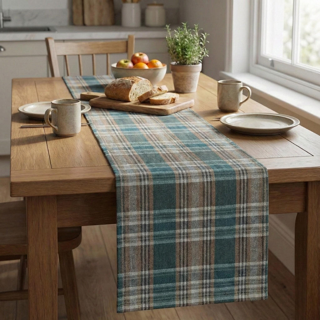 Turquoise runner on dining table