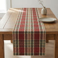Burgundy plaid linen table runner