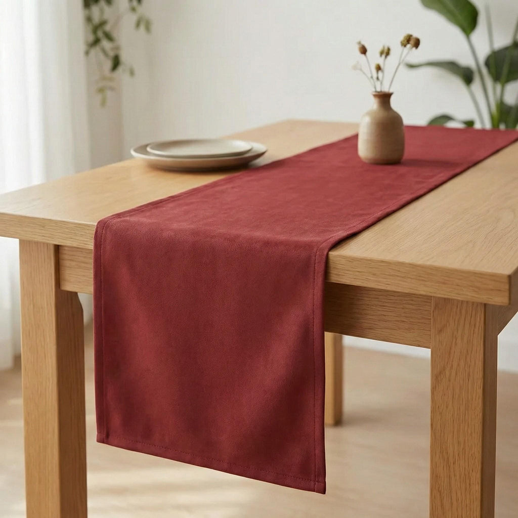 Velvet table runner on dining table
