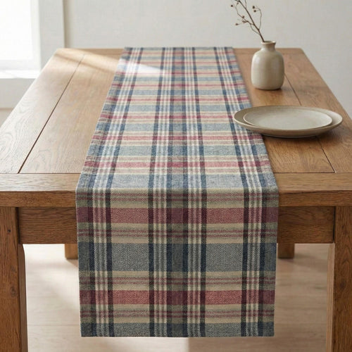 Charcoal grey plaid linen table runner