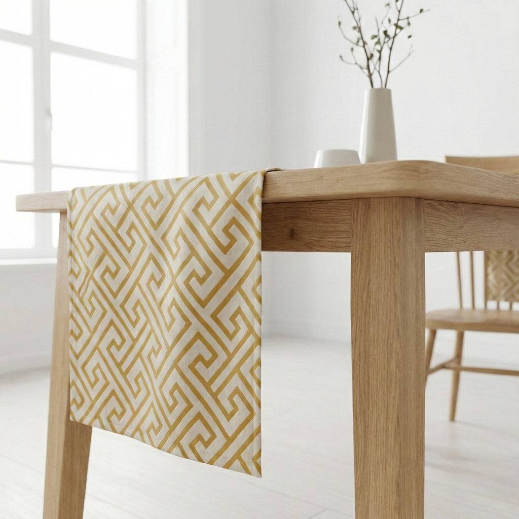 Greek Key velvet table runner in home decor