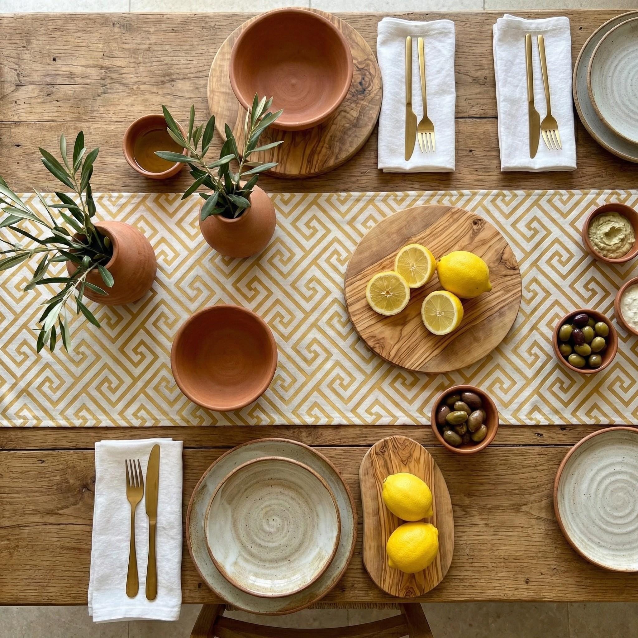 Greek Key velvet table runner styled table setting
