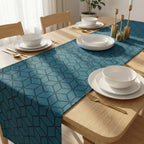 Geometric cube velvet table runner with dinnerware