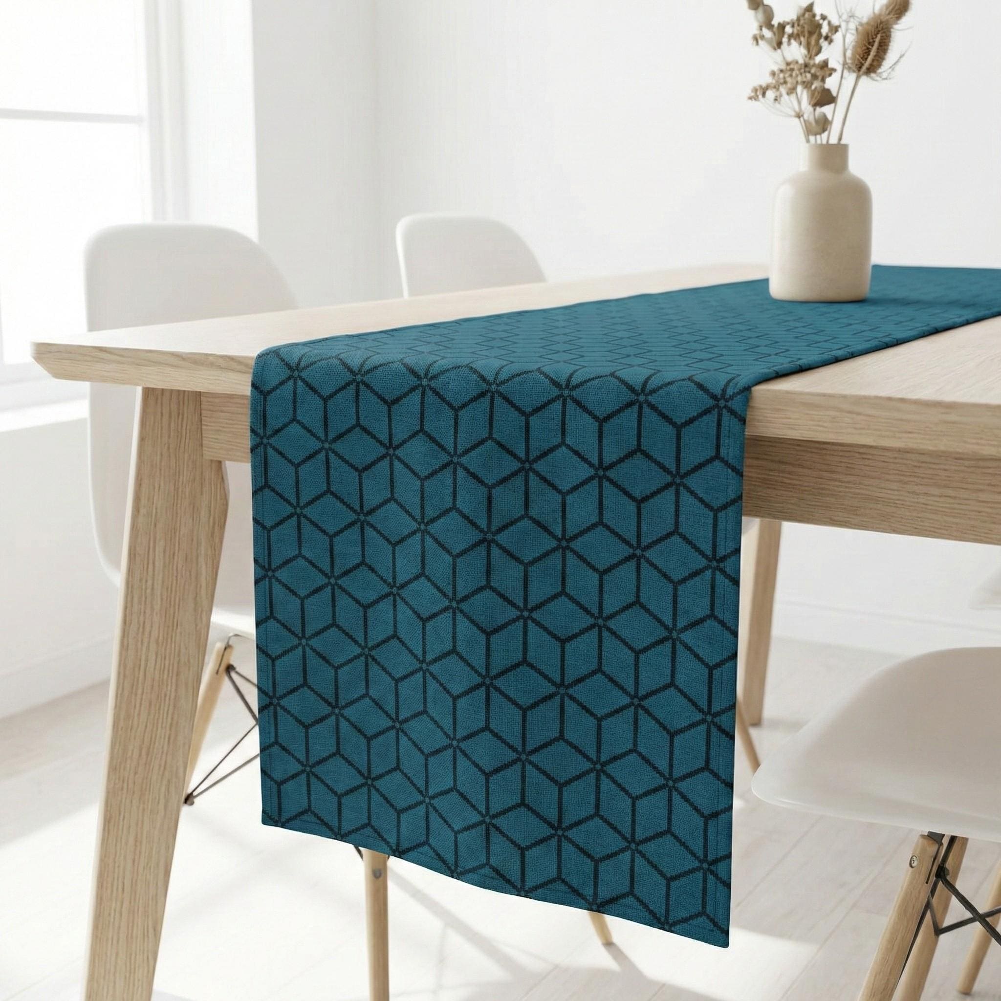 Geometric cube velvet table runner dining room