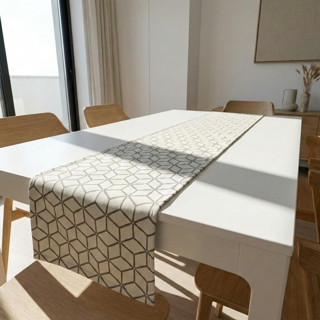 Bone geometric velvet table runner modern dining room