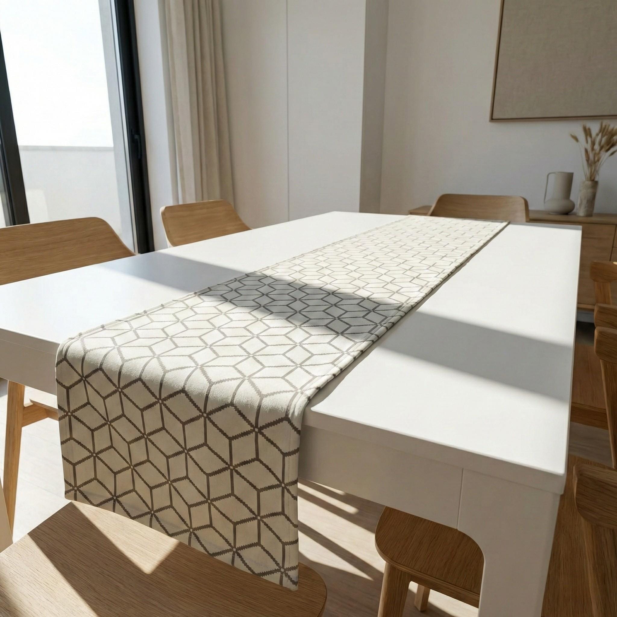 Bone geometric velvet table runner modern dining room