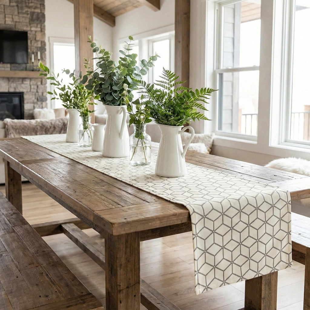 Bone geometric velvet table runner farmhouse table