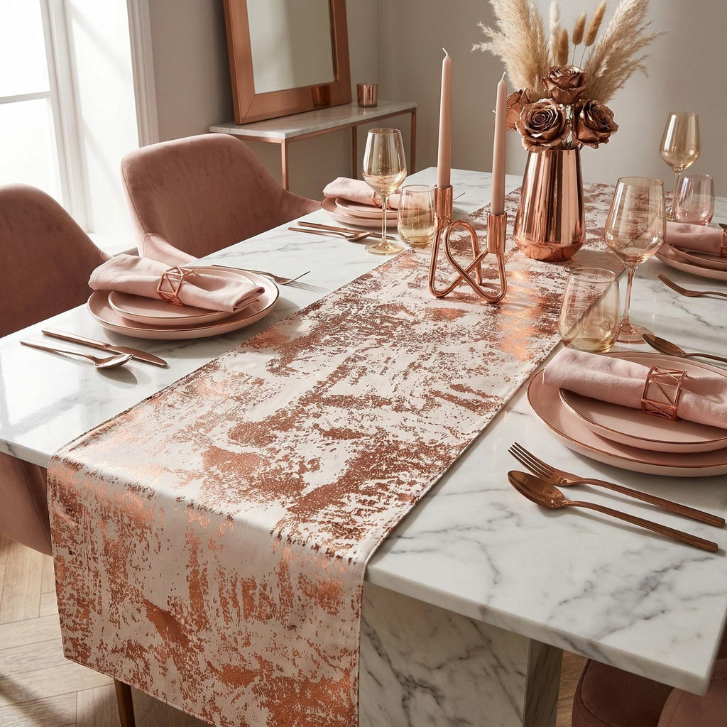 Copper velvet table runner formal dining setting