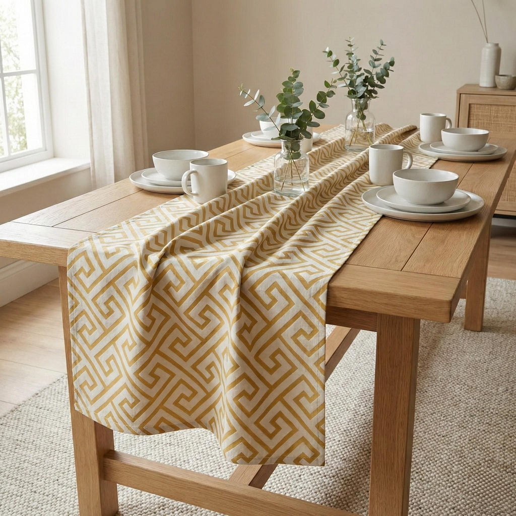Greek Key velvet table runner full view