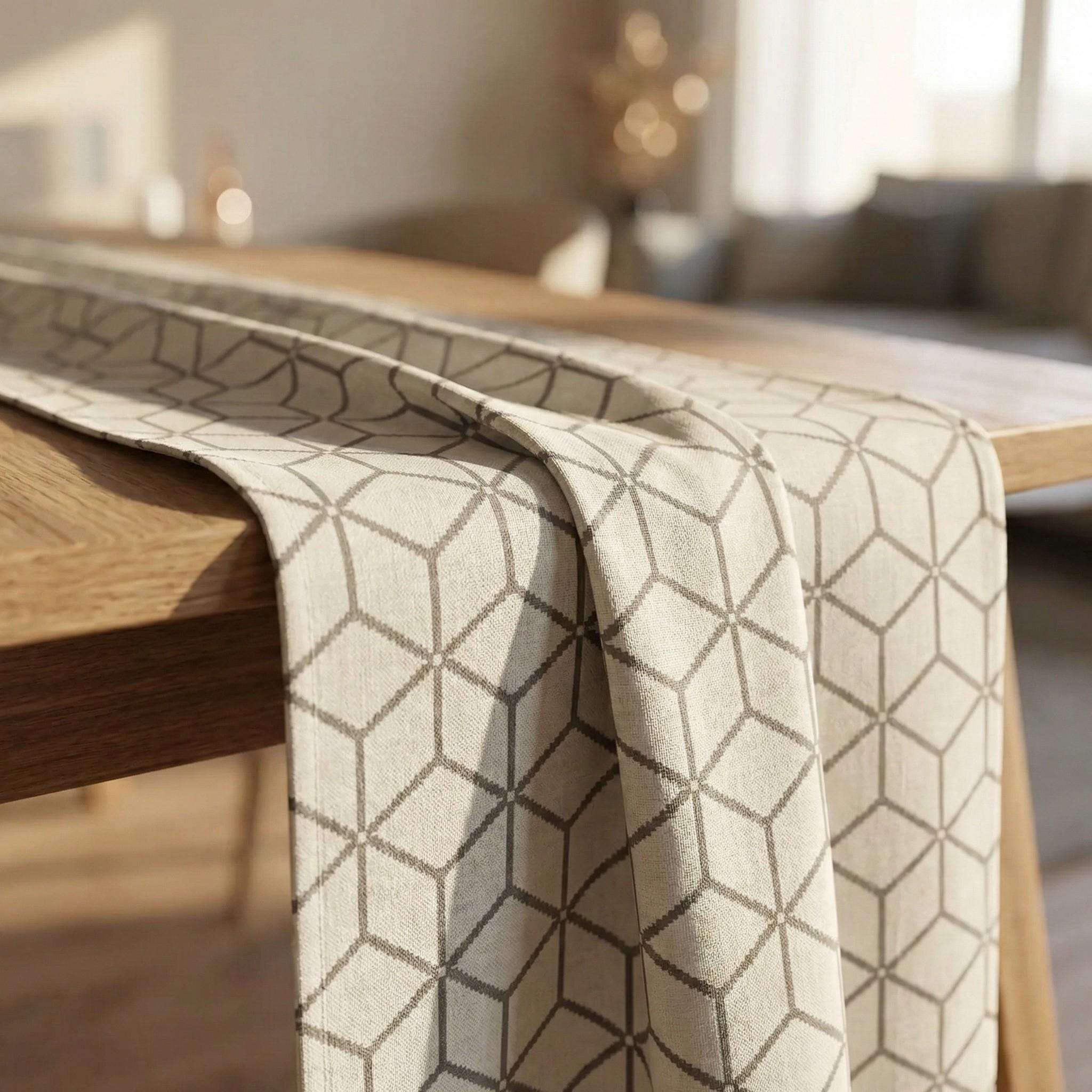 Bone geometric velvet table runner fabric drape detail