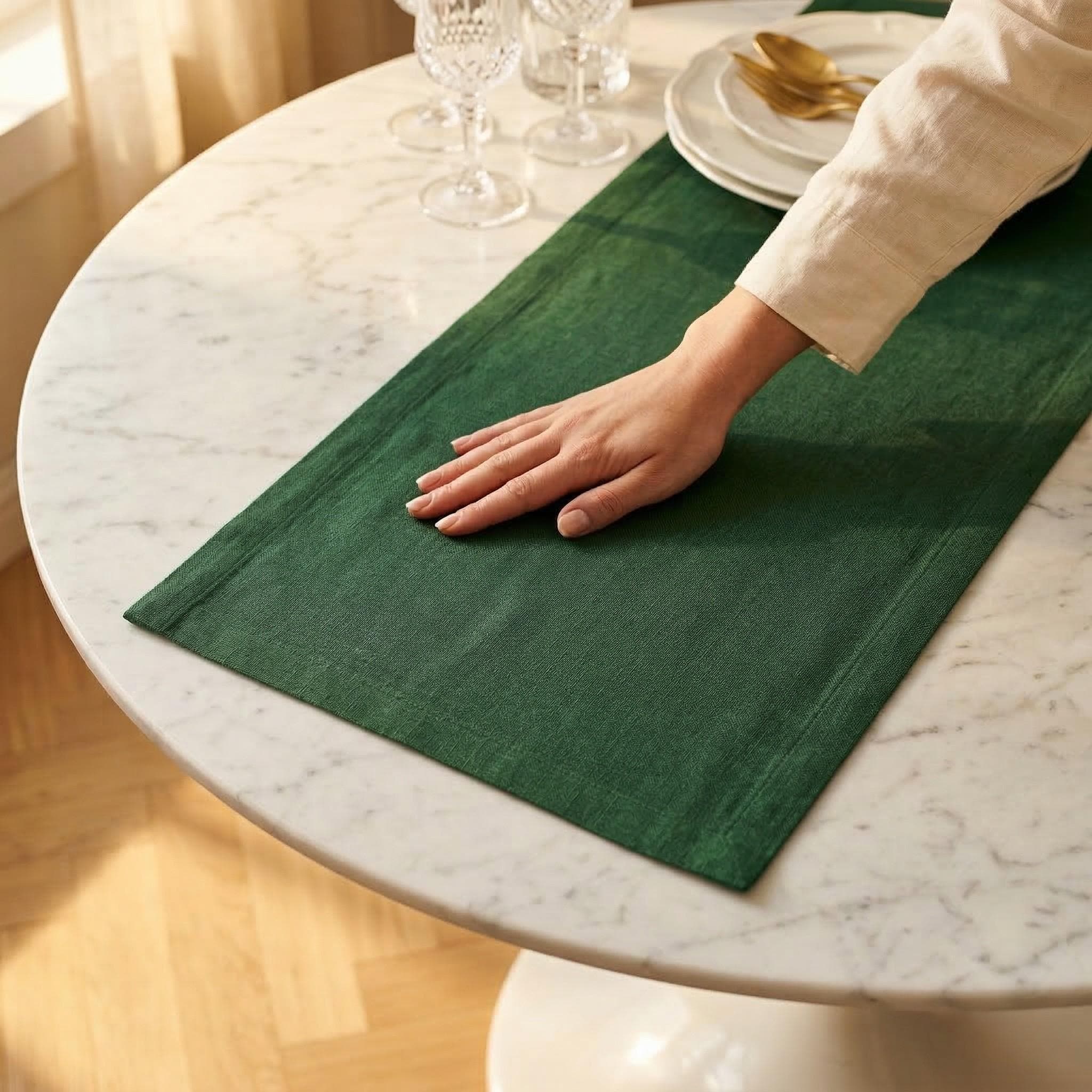 Linen table runner styled table setting