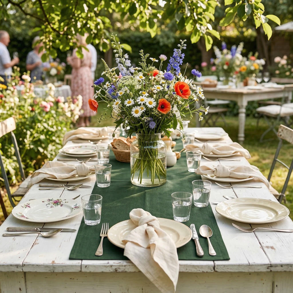 Table runner on farmhouse table