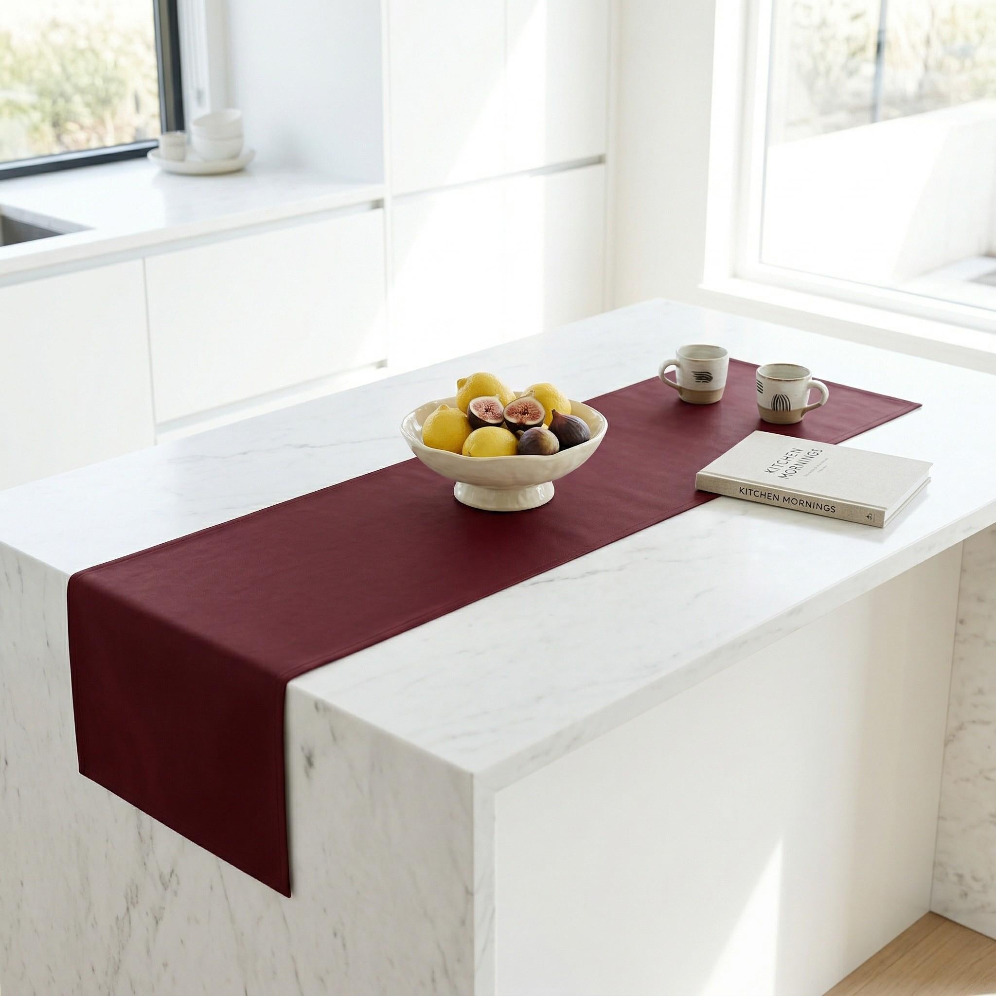 Faux leather table runner in modern kitchen