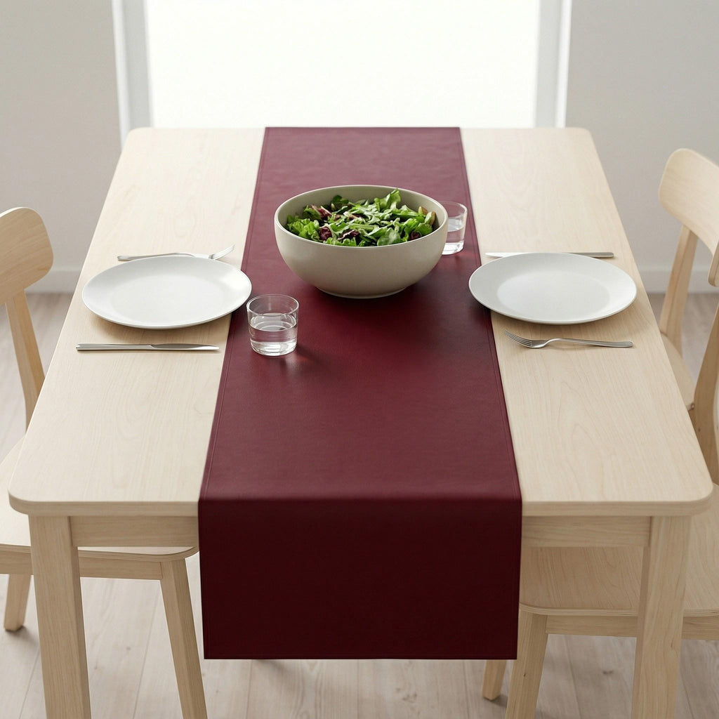 Faux leather table runner minimal dining table
